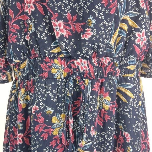 Trixxi Dress Womens Large Floral Square Neck Puff Sleeve Ruffle Boho Chiffon - Picture 5 of 16